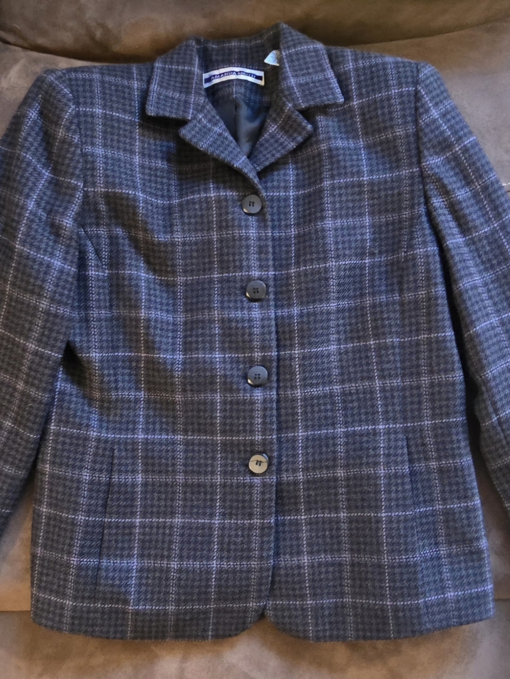 Wool-Blend Plaid Button-Up Blazer Jacket - Gray